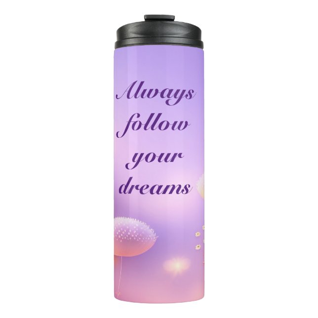 Lavender background with flowers thermal tumbler (Front)