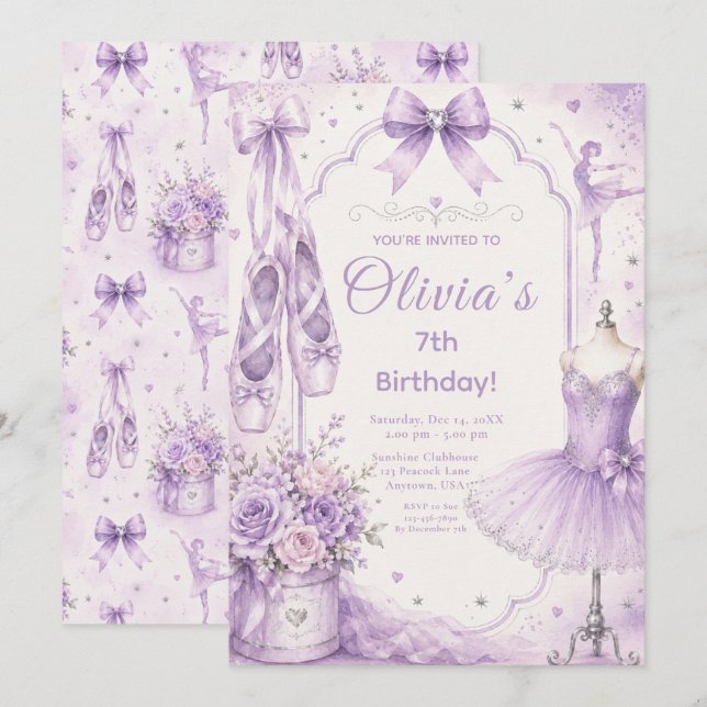 Lavender Ballet Tutu Party Invitation (Front/Back)