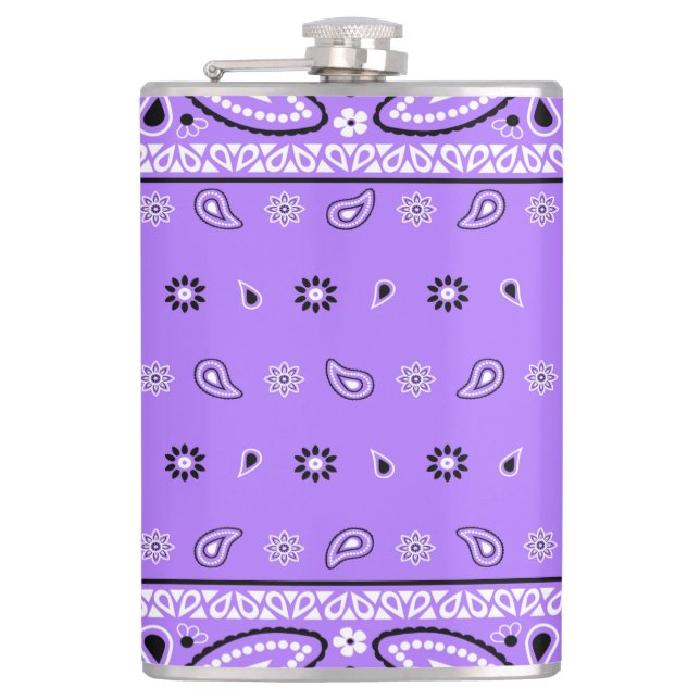 Lavender Bandanna Paisley Country Hip Hop Cowboy Hip Flask (Front)