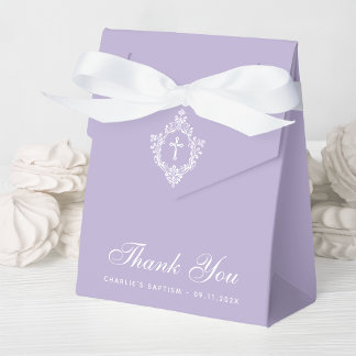 Lavender Baptism White Cross Crest Elegant Purple Favour Box