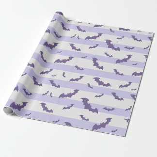 Lavender Bat Pattern on Striped Background Wrapping Paper