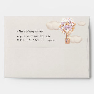 Lavender Bear Balloons Baby Shower Envelope