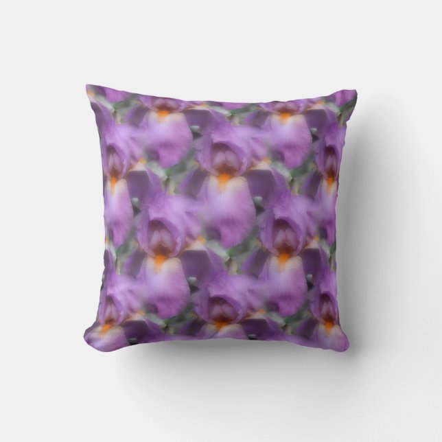 Lavender Bearded Iris Flower Nature Pattern Cushion (Front)