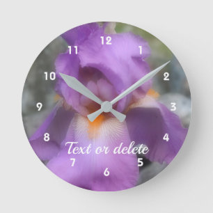 Lavender Bearded Iris Flower Personalised Round Clock