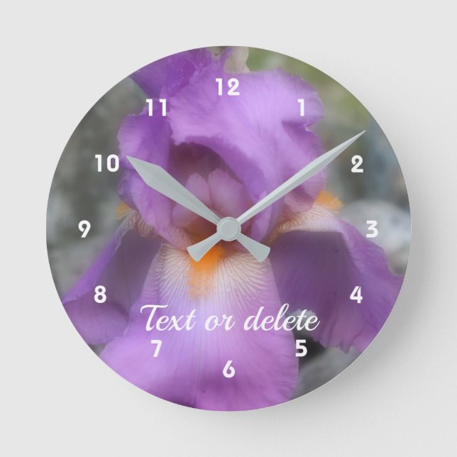 Lavender Bearded Iris Flower Personalised Round Clock (Front)