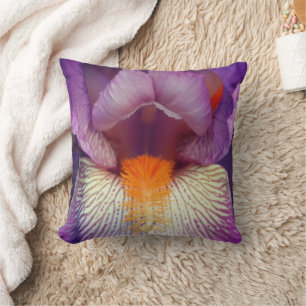 Lavender Bearded Iris Flower Petal Close Up Cushion