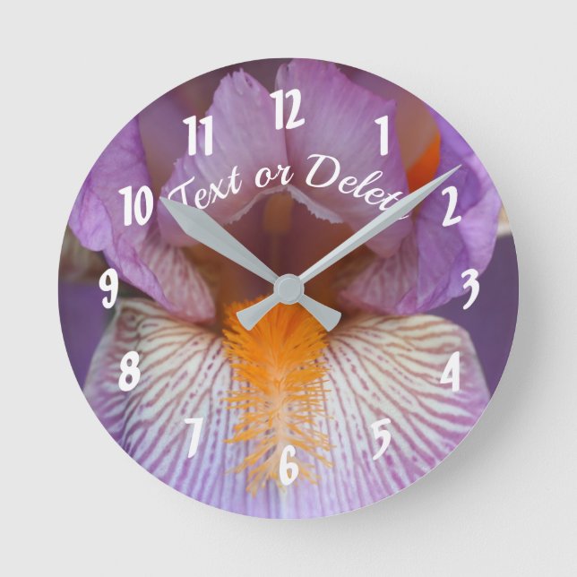 Lavender Bearded Iris Flower Petals Personalized  Round Clock (Front)