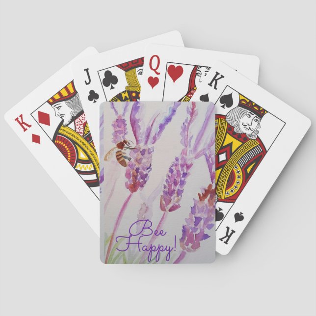 Lavender Bee Happy Herb Watercolor Flower Playing Cards (Back)