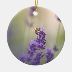 Lavender Bee Nature Photo Ceramic Ornament