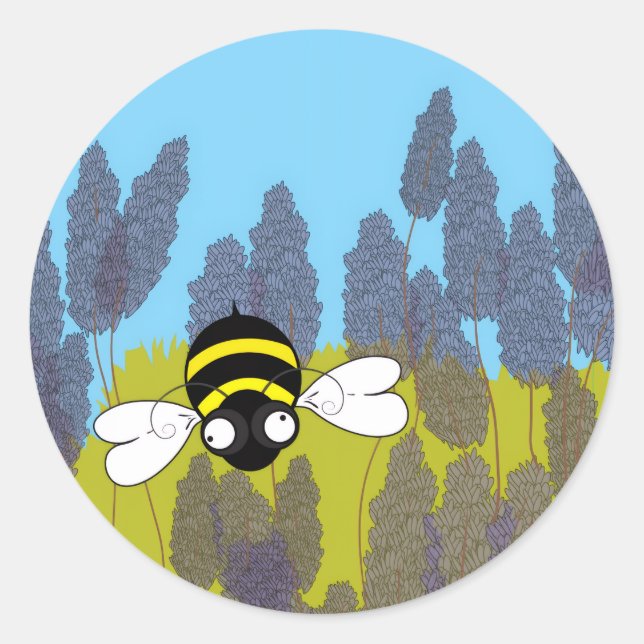 Lavender Bee Round Sticker (Front)
