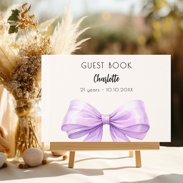 Lavender beige cream bow birthday guest book (Creator Uploaded)