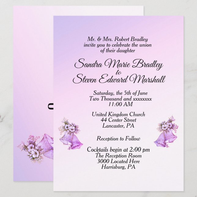 Lavender Bells Wedding Invitation (Front/Back)