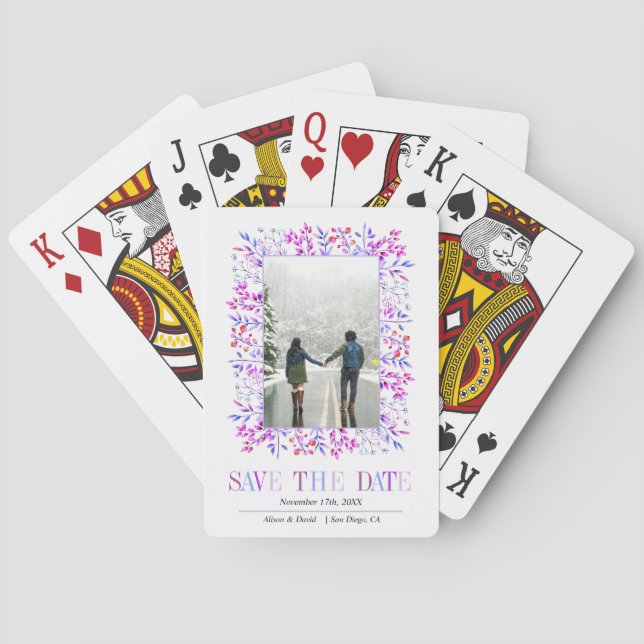 Lavender berries, leaves border Save the Date Playing Cards (Back)