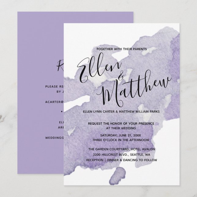 Lavender Berry  - Wedding Invitation - Modern (Front/Back)
