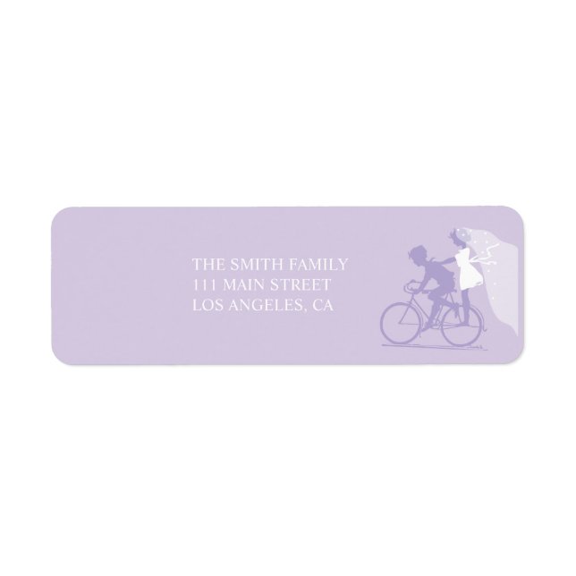 Lavender Bicycle Couple Wedding Return Address Label (Front)