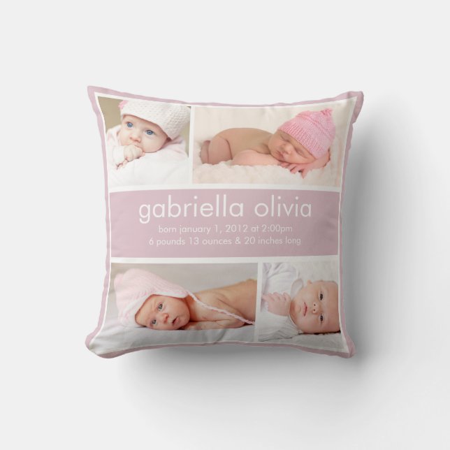 Lavender Birth Announcement Throw Pillow (Front)