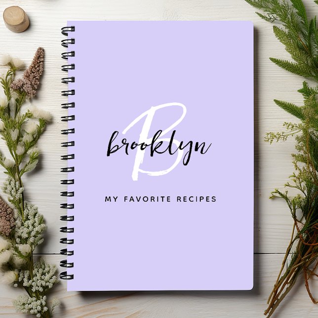 Lavender Black and White Monogram Recipe Book (Creator Uploaded)