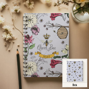 Lavender, Black & Gold Queen Bee, Crown & Scroll Notebook