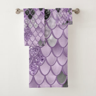 Lavender Black Mermaid Scales Glam #1 Bath Towel Set