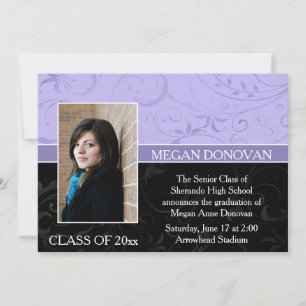 Lavender Black Swirls Photo Graduation Invitation