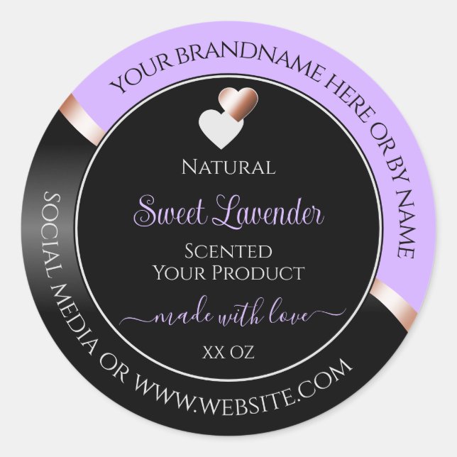 Lavender Black Wavy Rose Gold Hearts Product Label (Front)