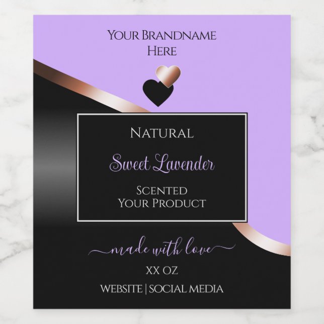 Lavender Black Wavy Rose Gold Hearts Product Label (Single Label)