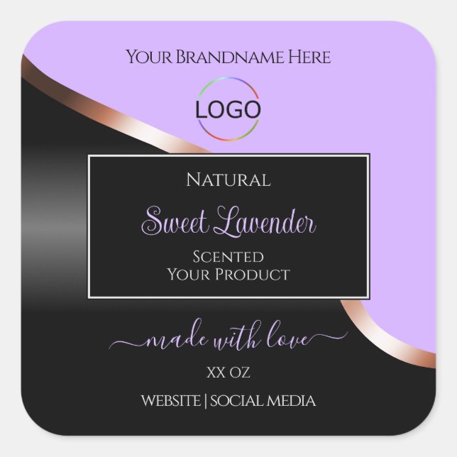 Lavender Black Wavy Rose Gold Logo Product Labels (Front)