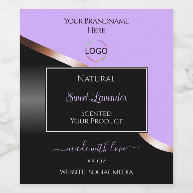 Lavender Black Wavy Rose Gold Logo Product Labels (Single Label)