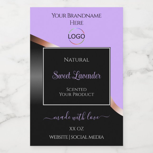 Lavender Black Wavy Rose Gold Logo Product Labels (Single Label)