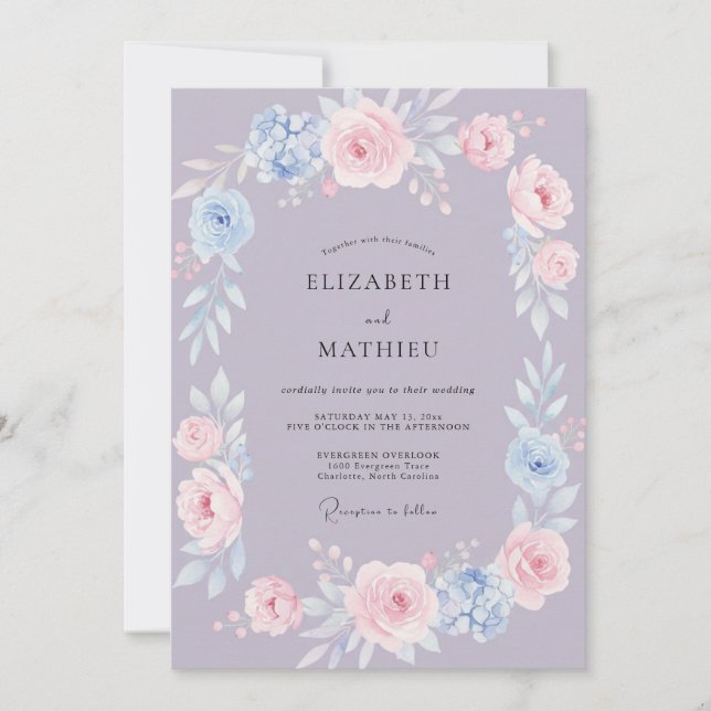 Lavender Blissful Spring Wedding Invitation (Front)
