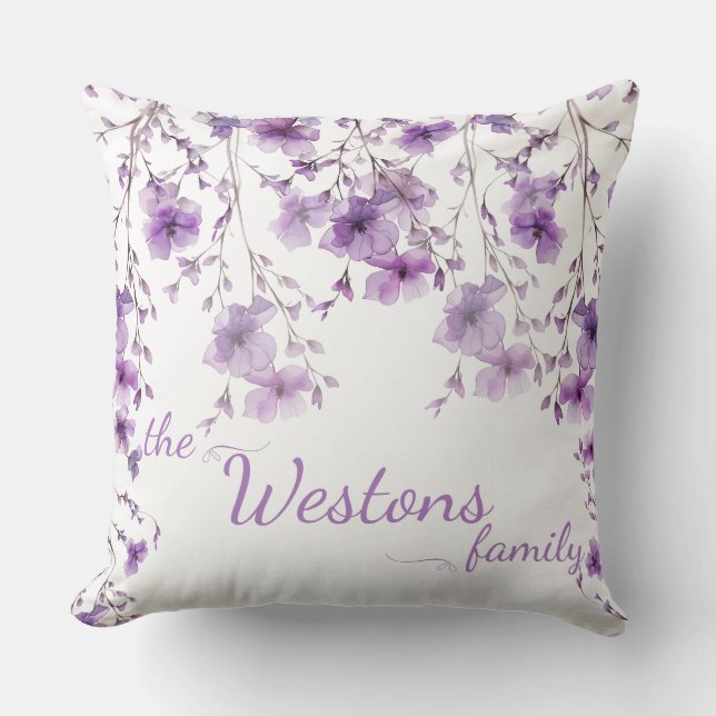 Lavender Bloom Branches Reverse Throw Pillow (Front)