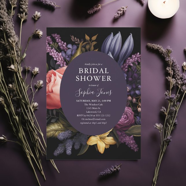Lavender Bloom Dark Script Bridal Shower Invitation (Creator Uploaded)