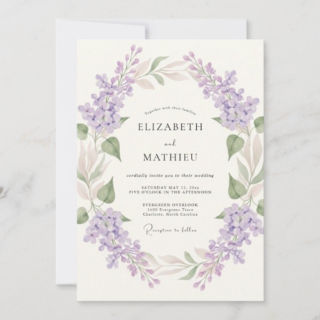 Lavender Bloom Garland Wedding Invitation (Front)