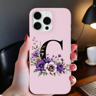 Lavender Bloom : Monogrammed Initial 'C' iPhone 16 Pro Max Case