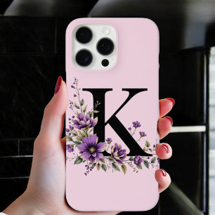 Lavender Bloom : Monogrammed Initial 'K' iPhone 16 Pro Max Case