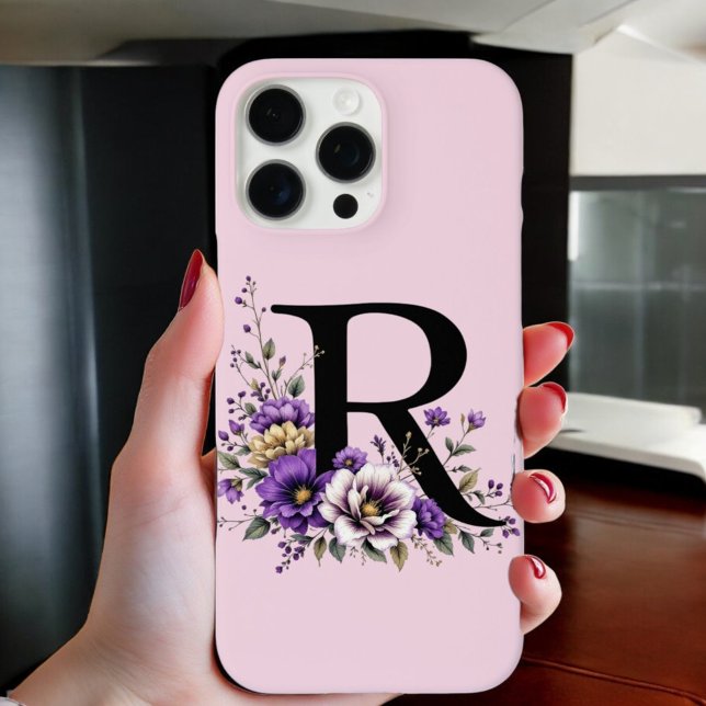 Lavender Bloom : Monogrammed Initial 'R'  Case-Mate iPhone Case (Creator Uploaded)