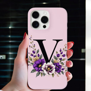Lavender Bloom : Monogrammed Initial 'V'  iPhone 16 Pro Max Case