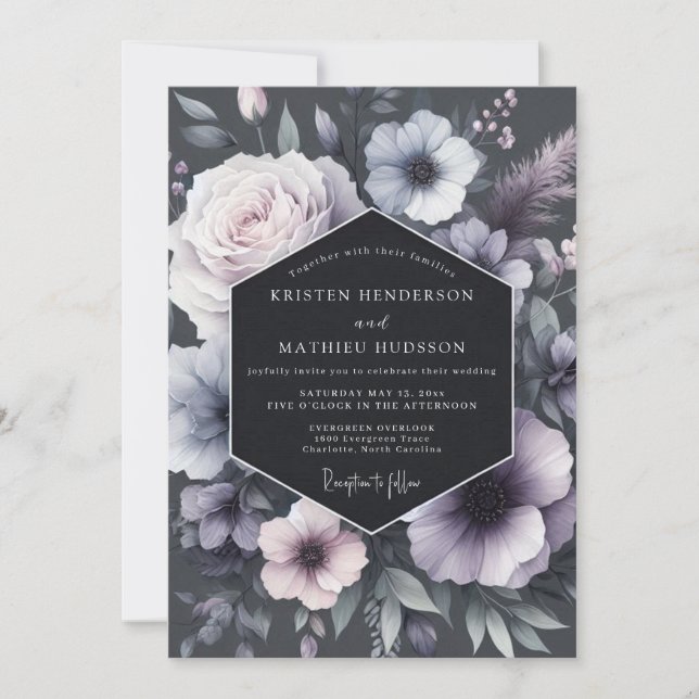 Lavender Bloom Moody Romance Wedding Invitation (Front)