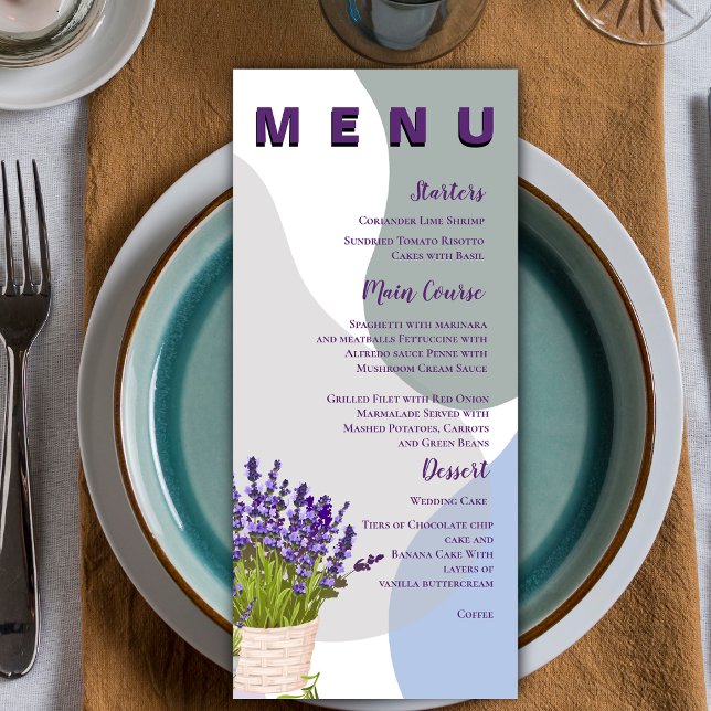 Lavender Bloom Purple Floral Wedding Day Party Menu (Lavender Bloom Purple Floral Wedding Day Party Menu)