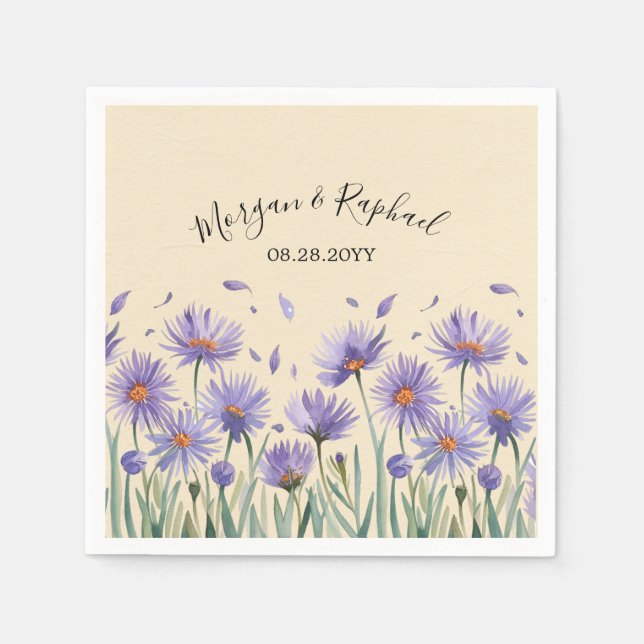 Lavender Bloom Watercolor Wildflower Wedding Napkin (Front)