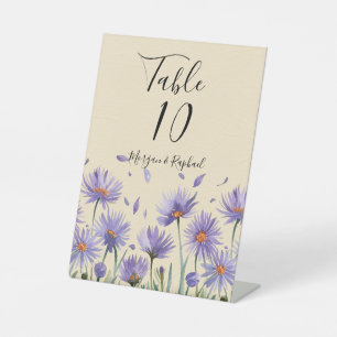Lavender Bloom Wildflower Wedding Table Number Pedestal Sign