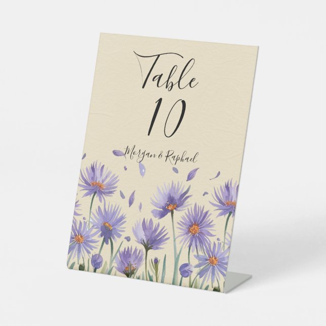 Lavender Bloom Wildflower Wedding Table Number Pedestal Sign (Front)