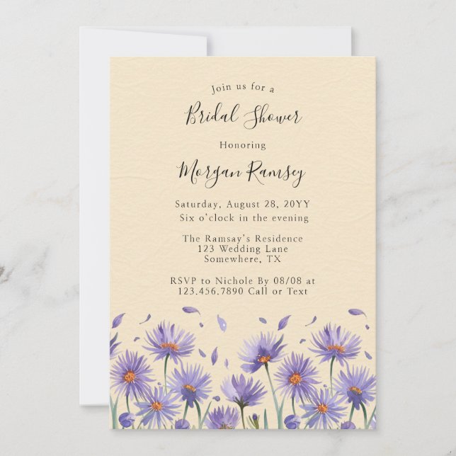Lavender Bloom Wildflowers Bridal Shower Invitation (Front)
