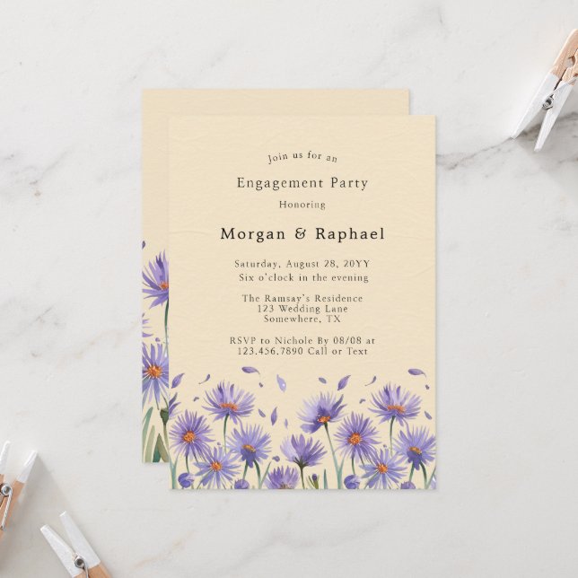 Lavender Bloom Wildflowers Engagement Party Invitation (Front/Back In Situ)