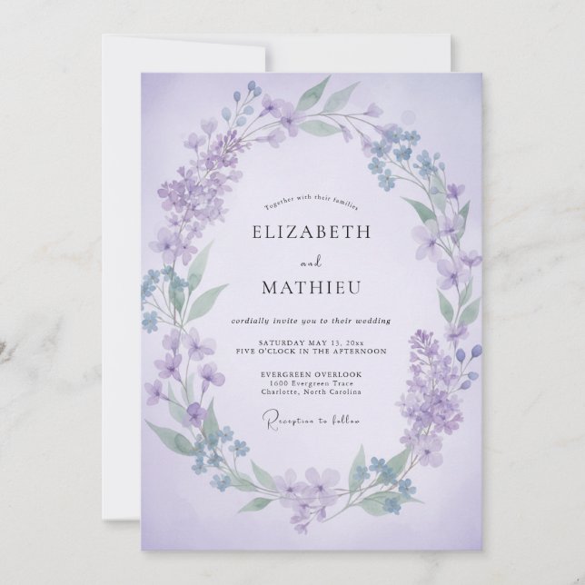 Lavender Blossom Romantic Flourish Wedding Invitation (Front)