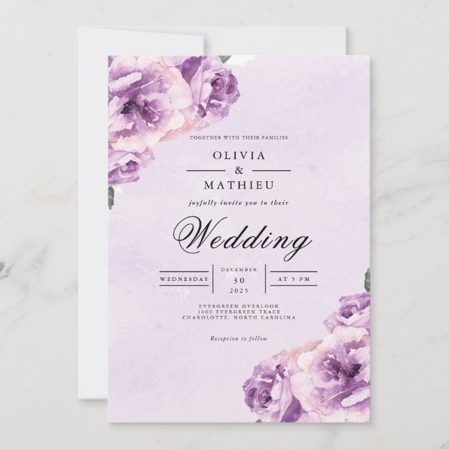 Lavender Blossom Romantic Wedding Invitation (Front)