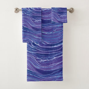 Lavender Blue Abstract Waves Pattern Bath Towel Set