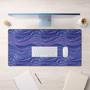 Lavender Blue Abstract Waves Pattern Desk Mat