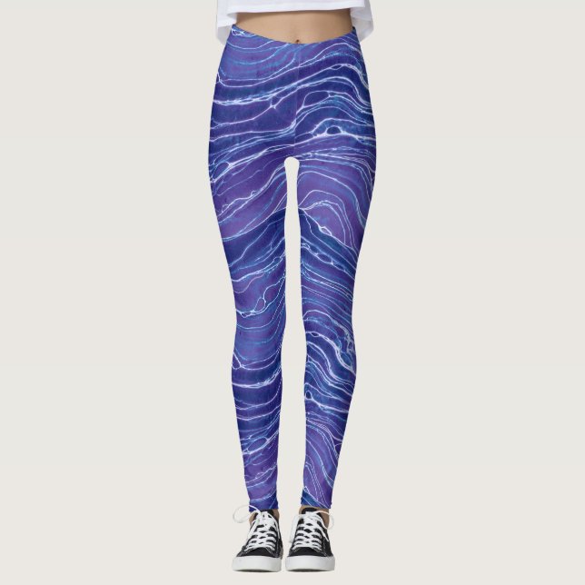 Lavender Blue Abstract Waves Pattern   Leggings (Front)