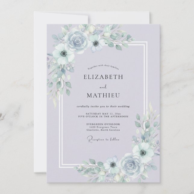 Lavender Blue Atmospheric Winter Wedding Invitation (Front)